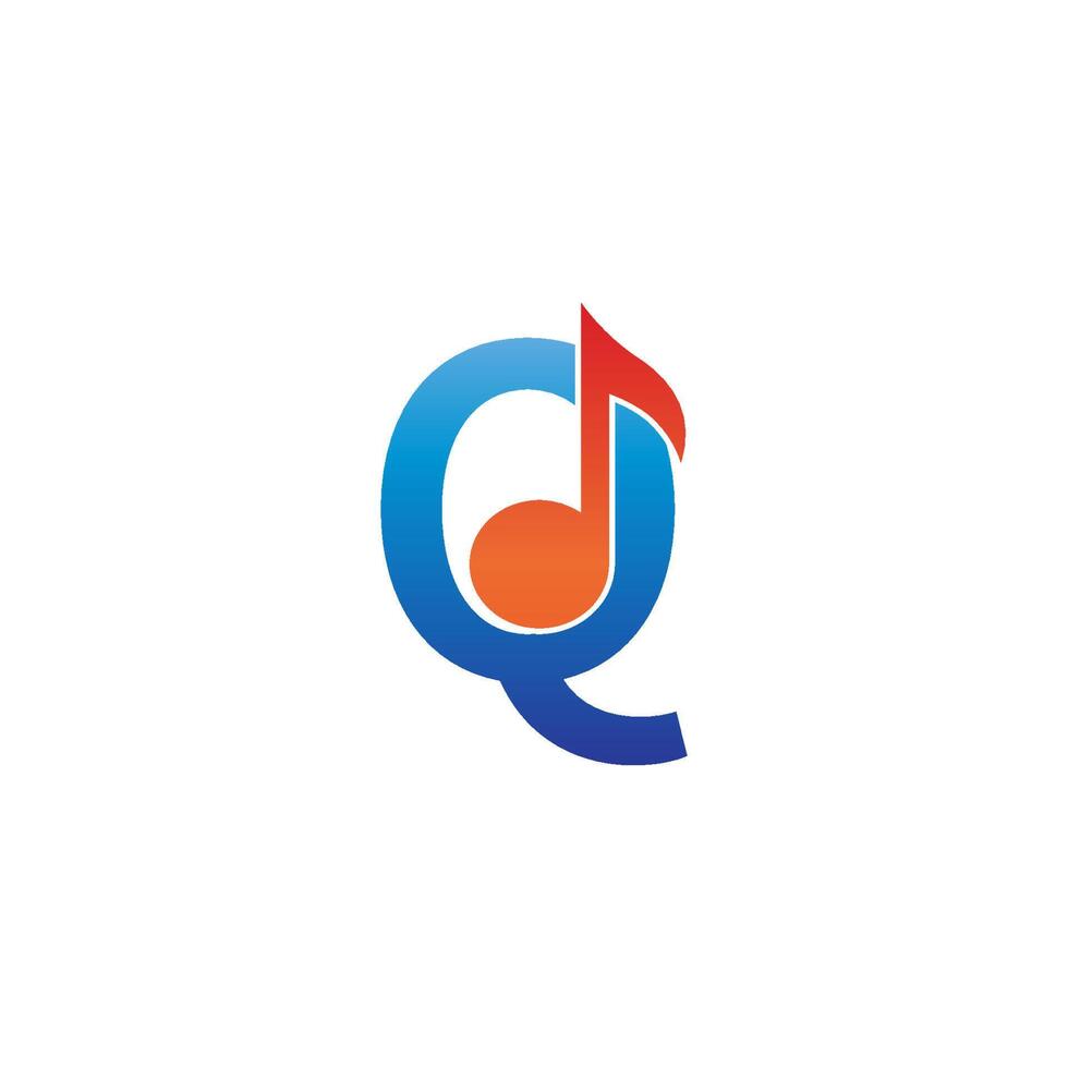 ícone do logotipo da letra q combinado com design musical de nota vetor