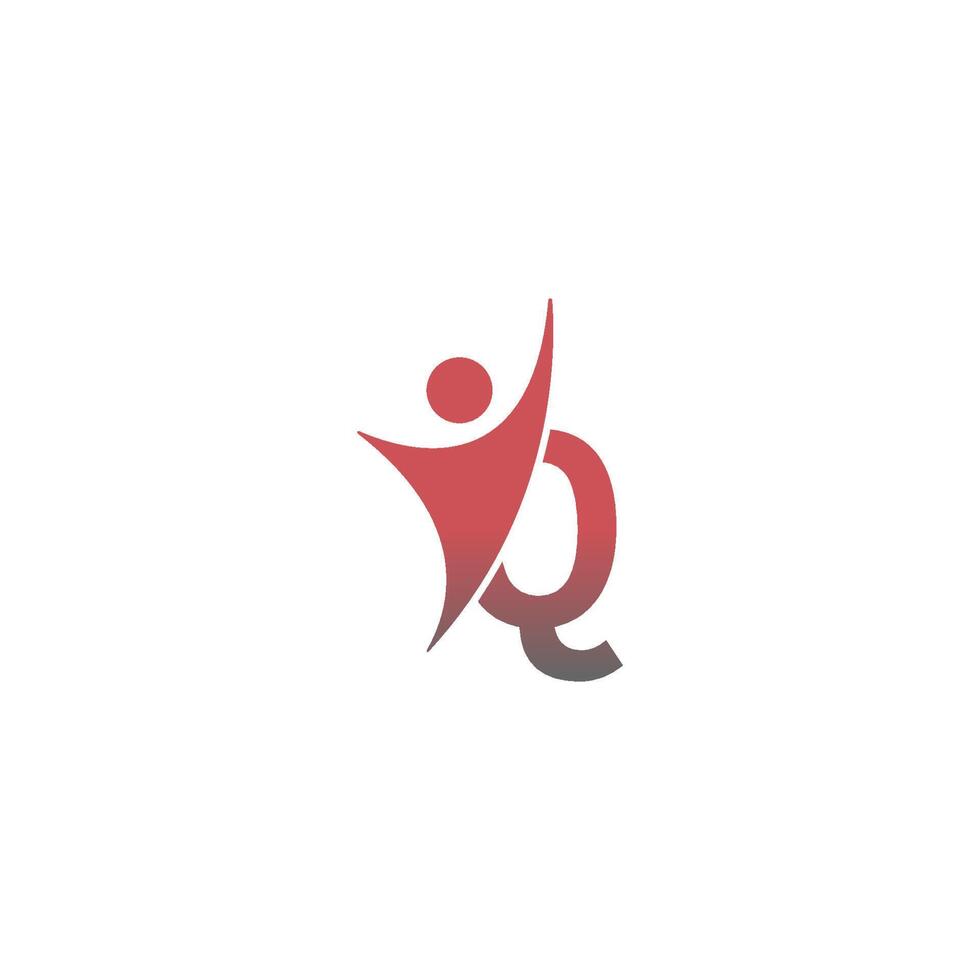 logotipo do ícone da letra q com homem de sucesso abstrato na frente, design criativo do ícone do logotipo do alfabeto vetor