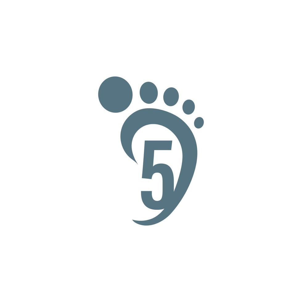 logotipo do ícone número 5 combinado com o design do ícone de pegada vetor