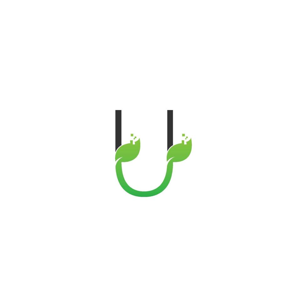 letra u logotipo folha conceito de design de ícone digital vetor
