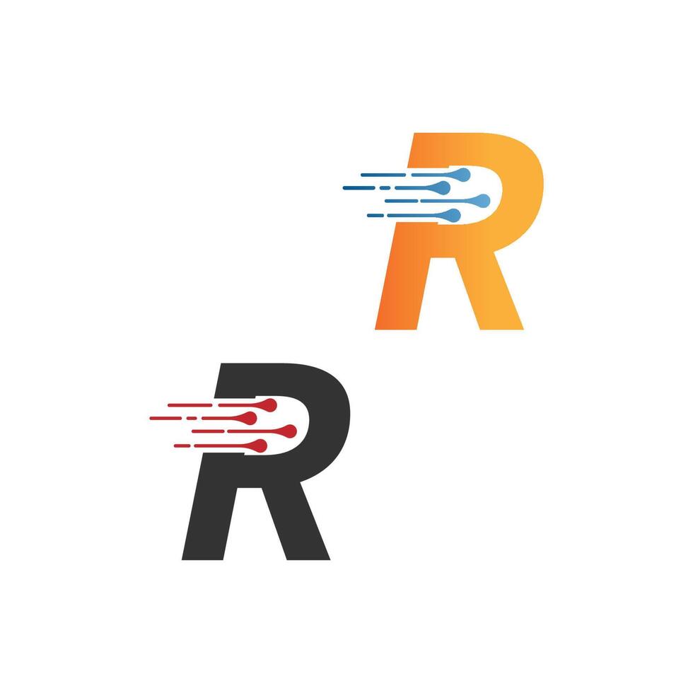 letra r logotipo de tecnologia simples com ícone de estilo de linhas de circuito vetor