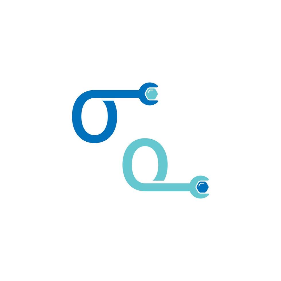 letra o ícone do logotipo formando um design de chave e parafuso vetor