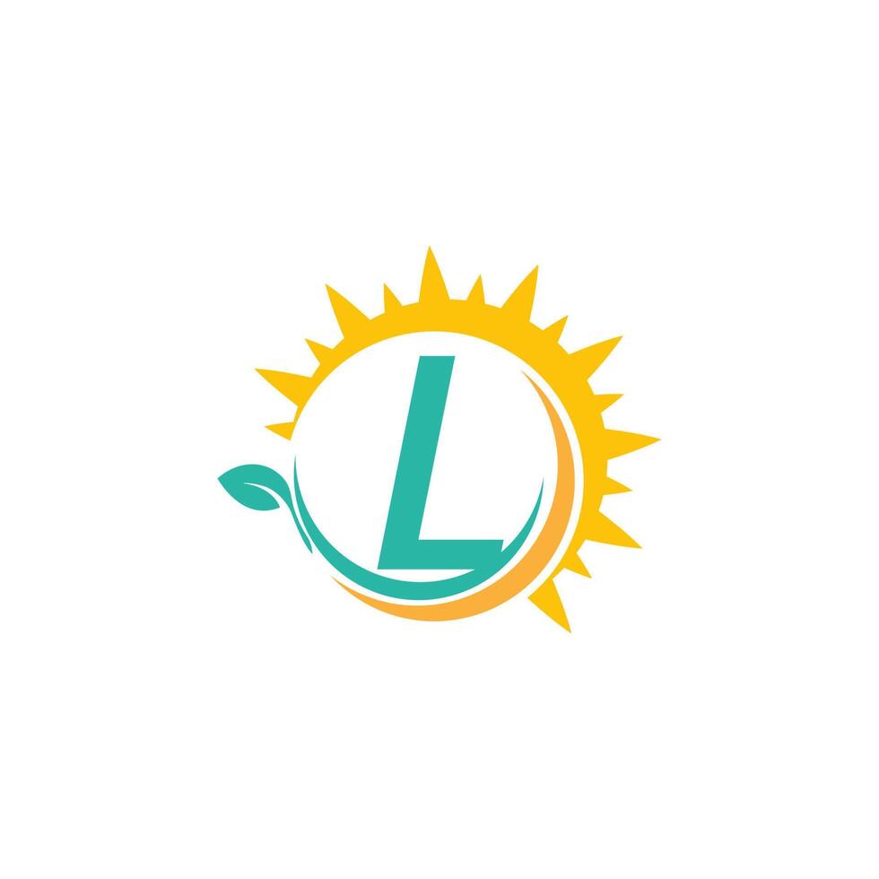 letra l ícone logotipo com folha combinada com design de sol vetor