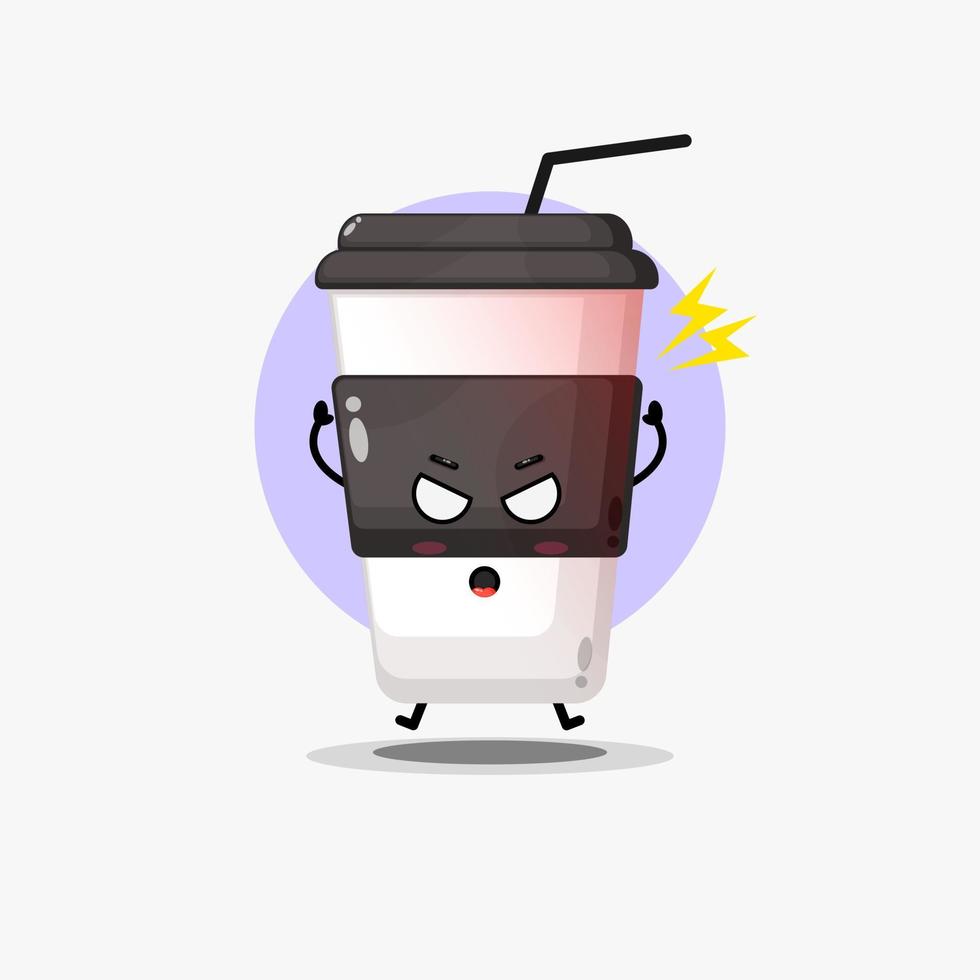 personagem de xícara de café bonito está com raiva vetor