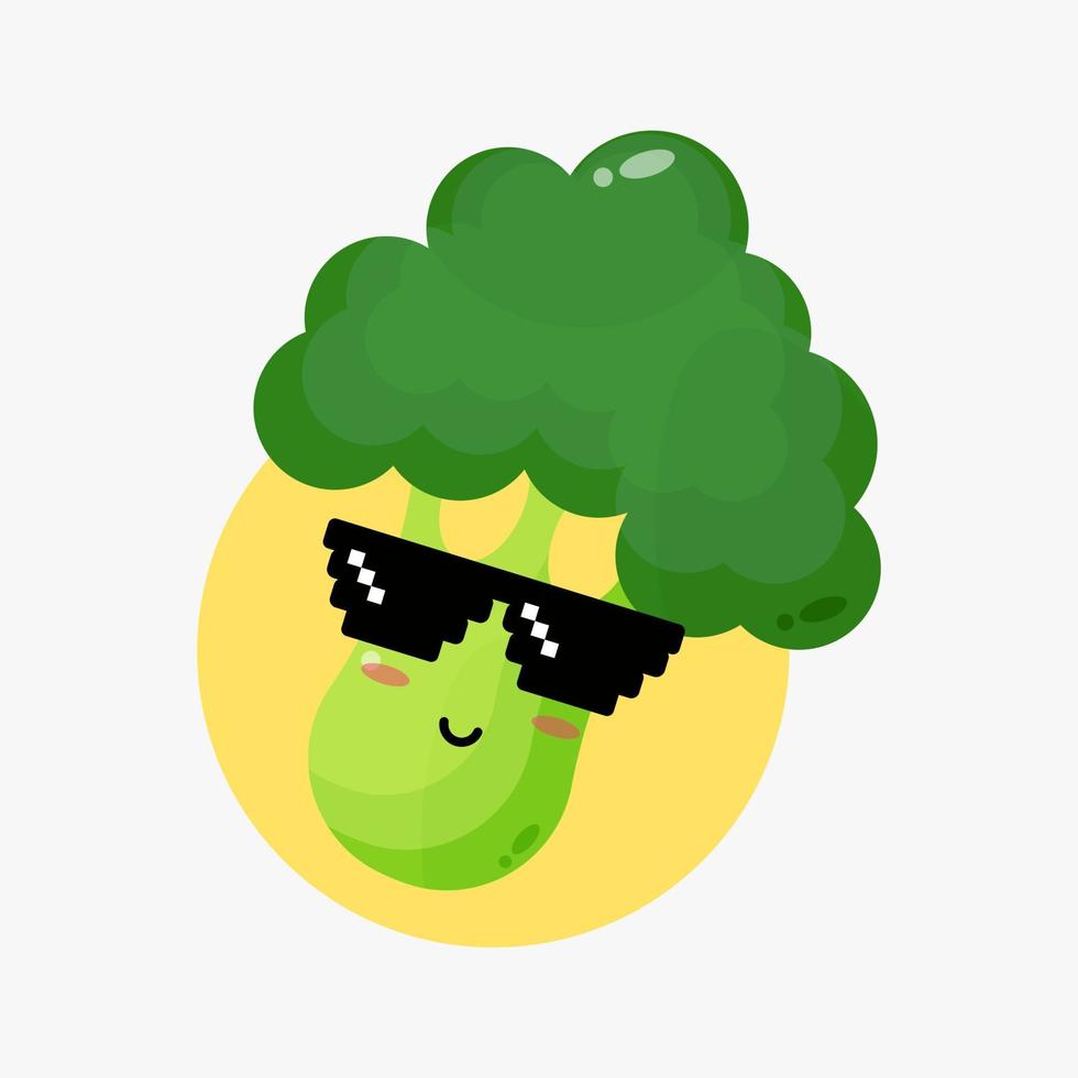 brócolis fofo usando óculos de pixel vetor