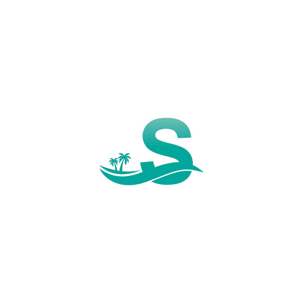 letra s logotipo coqueiro e design de ícone de onda de água vetor