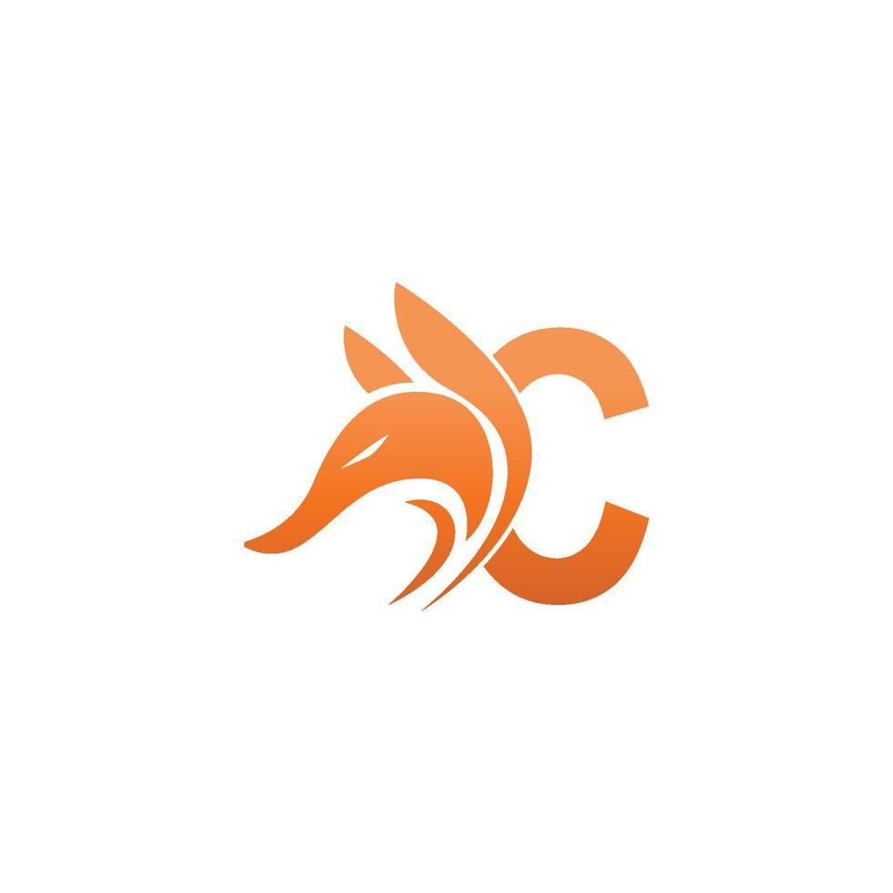 combinação de ícone de cabeça de raposa com design de ícone de logotipo letra c vetor