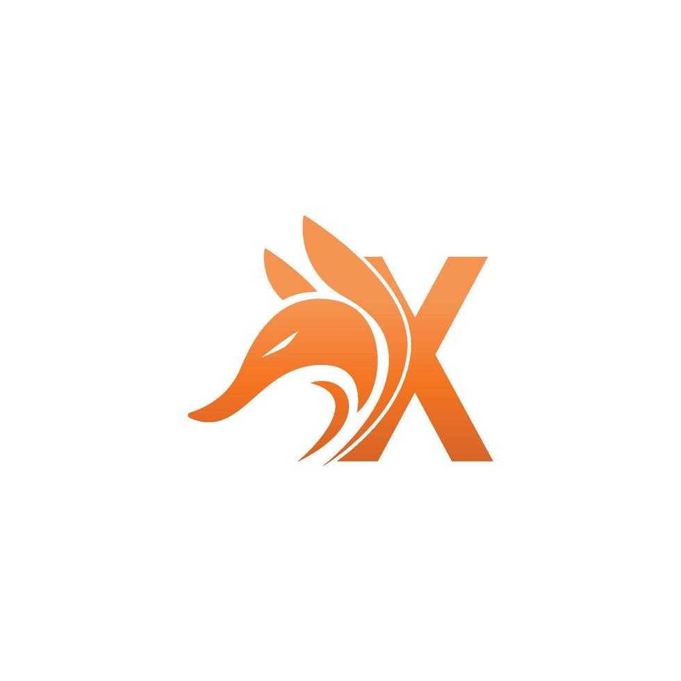 combinação de ícone de cabeça de raposa com design de ícone de logotipo letra x vetor
