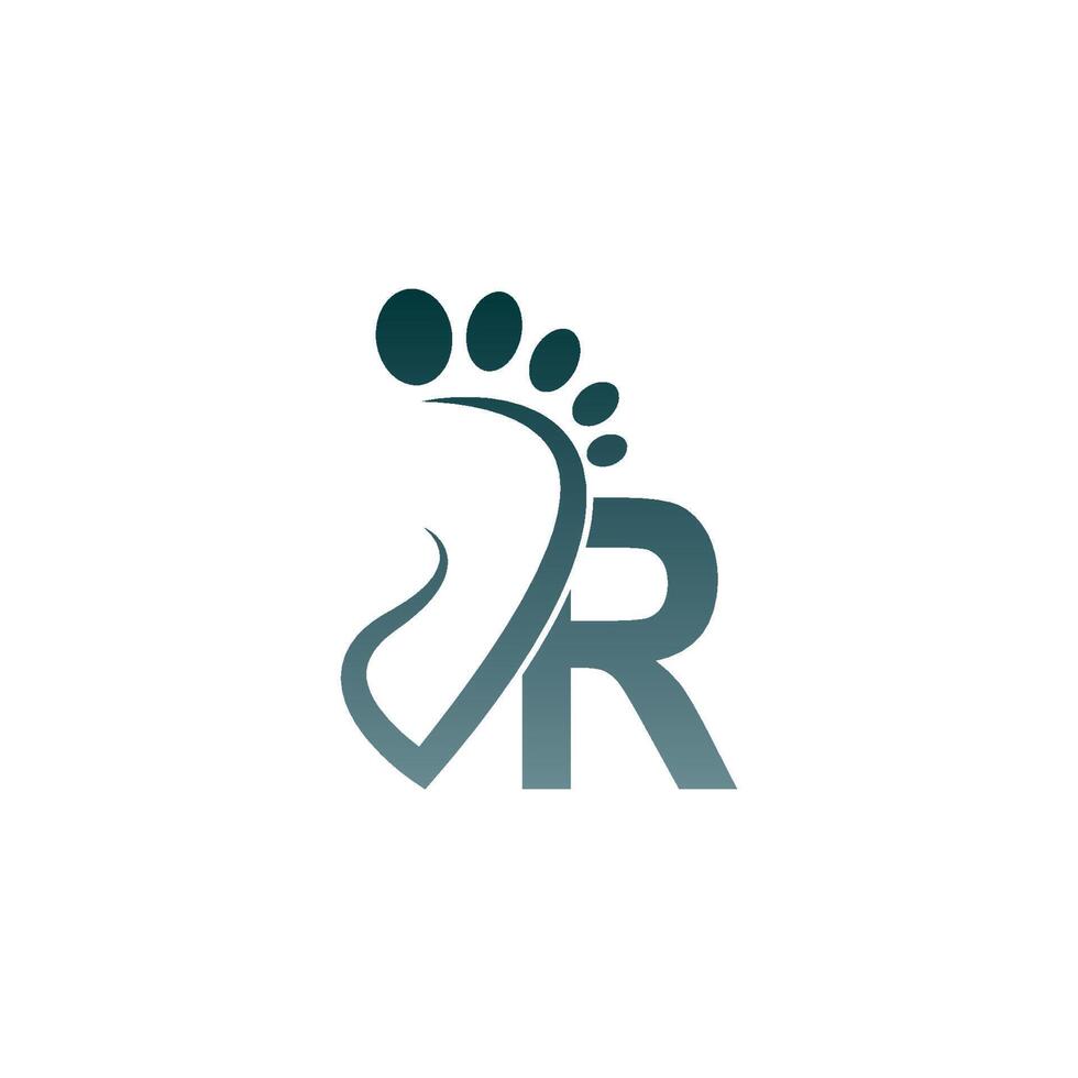 logotipo do ícone da letra r combinado com o design do ícone de pegada vetor