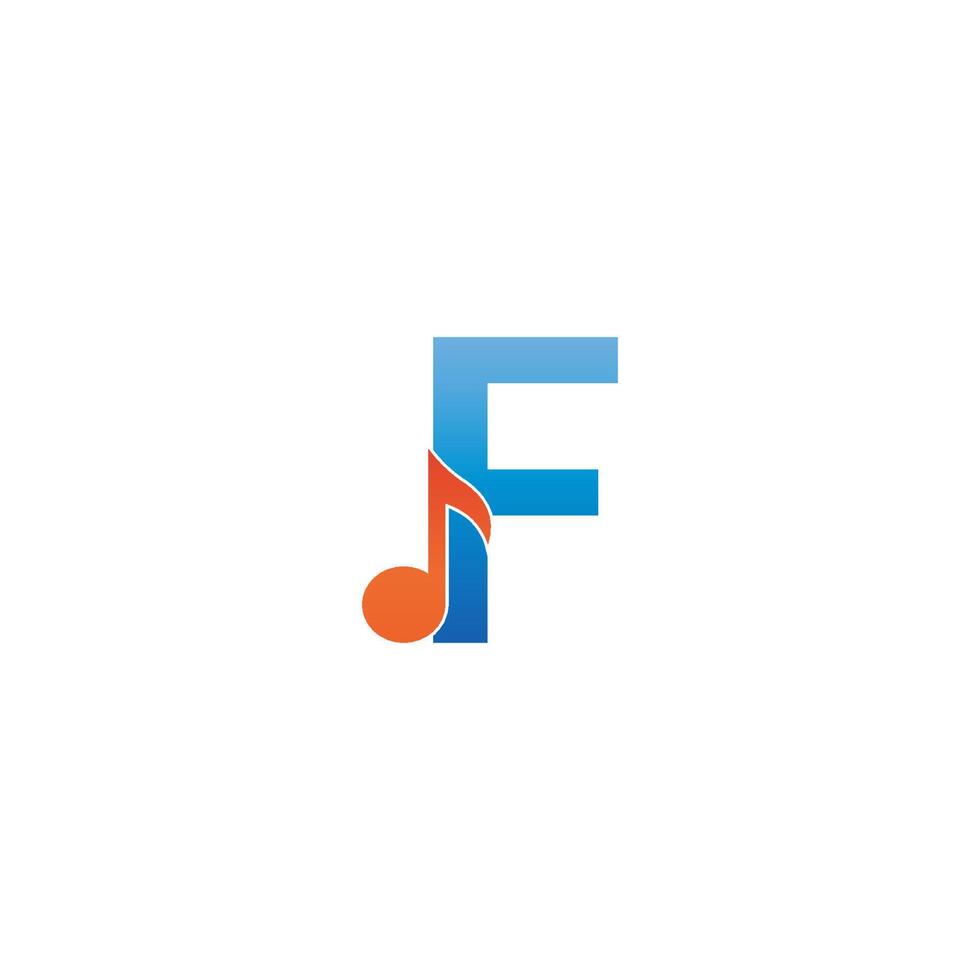 ícone do logotipo da letra f combinado com design musical de nota vetor