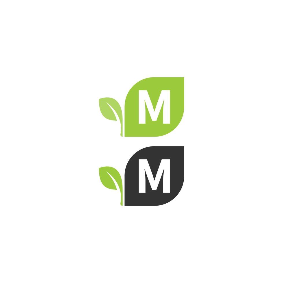 conceito de design de ícone de folha de logotipo de letra m vetor