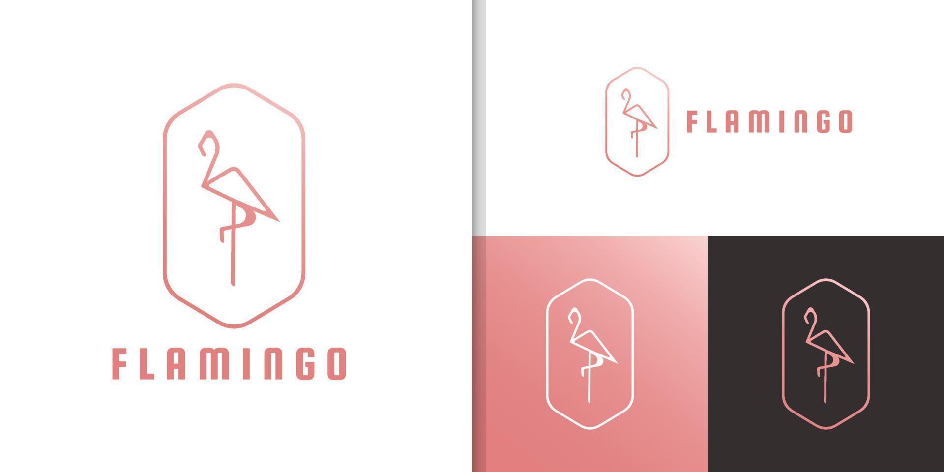 design de logotipo de flamingo de arte de linha de luxo vetor