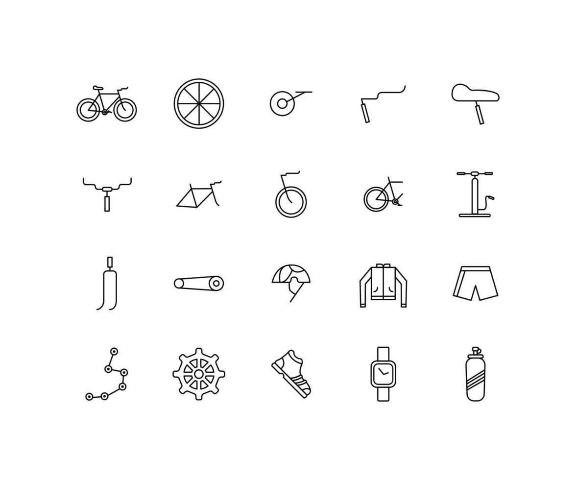 conjuntos de ícone de estilo de linha de bicicleta vetor