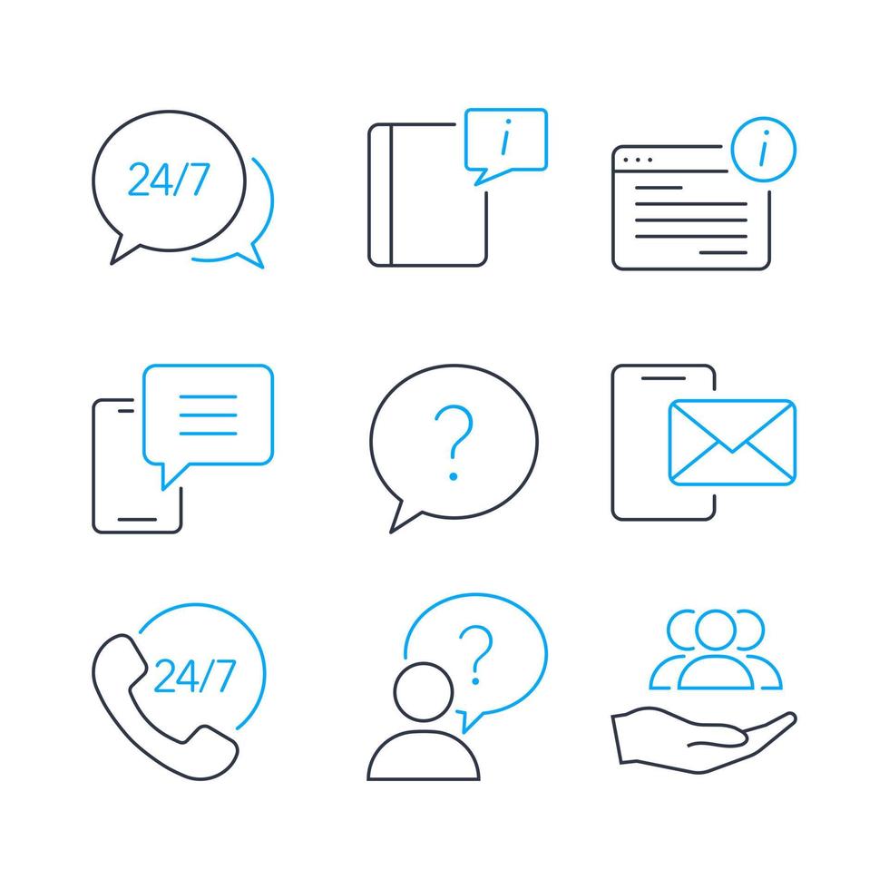 ícone de atendimento ao cliente definido em estilo delineado fino. adequado para elemento vetorial da interface do usuário do aplicativo de atendimento ao cliente e ícone de resposta de assistência online. vetor
