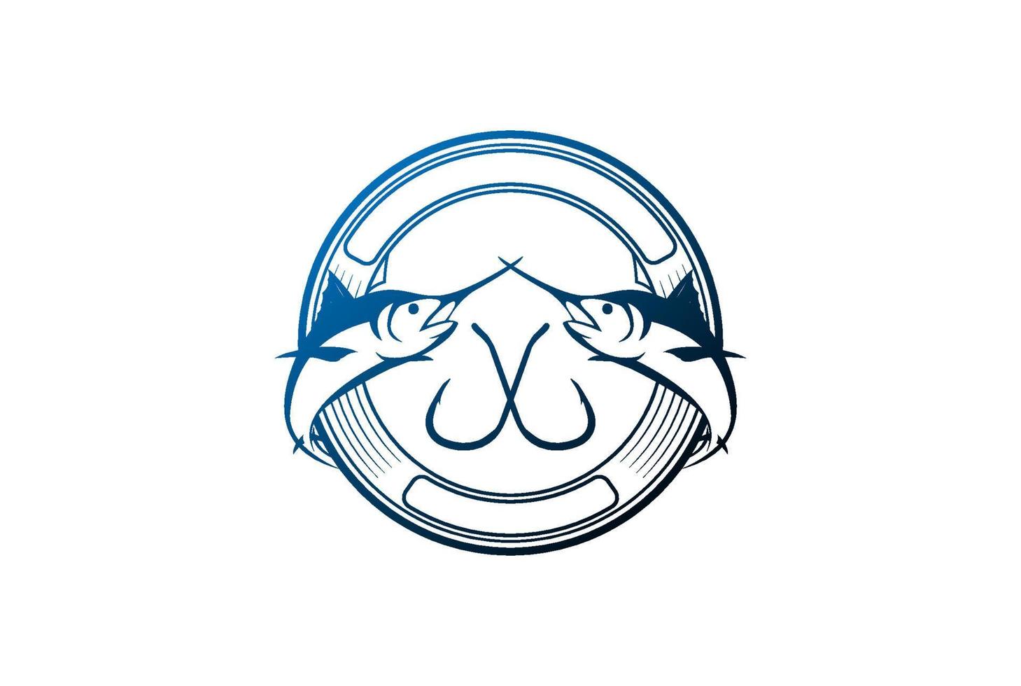 rótulo de emblema de emblema de peixe-espada de espadim gêmeo redondo para vetor de design de logotipo de clube de pescadores