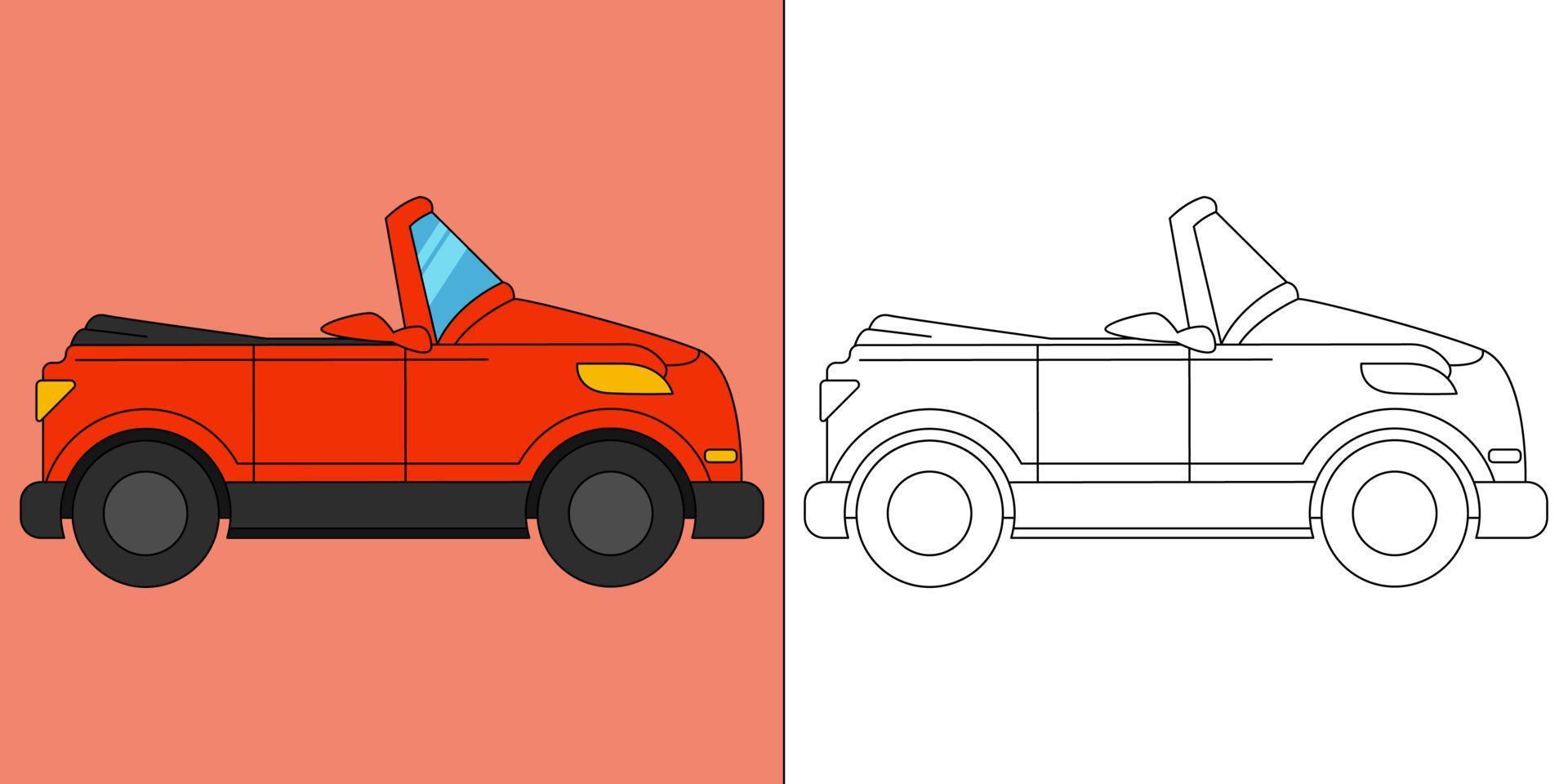 carro cabriolet adequado para ilustração vetorial de página para colorir infantil vetor