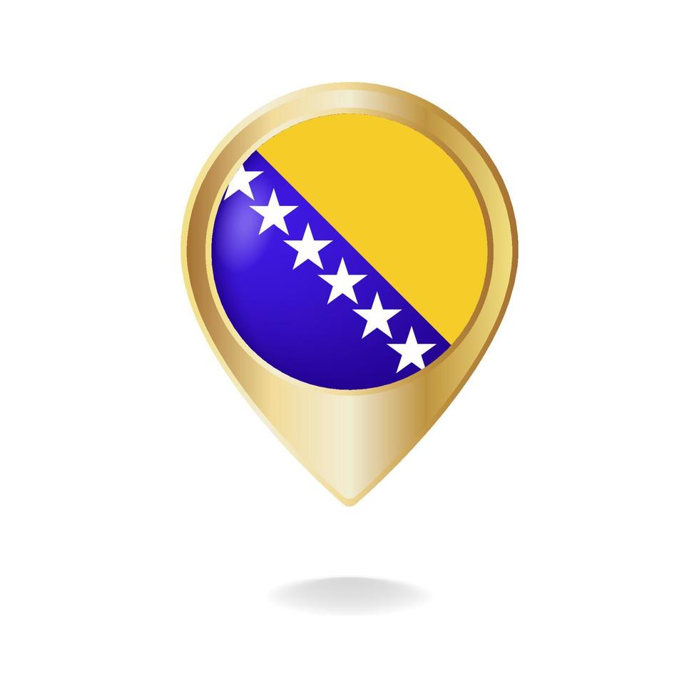 bandeira da bósnia no mapa de ponteiro dourado, ilustração vetorial eps.10 vetor