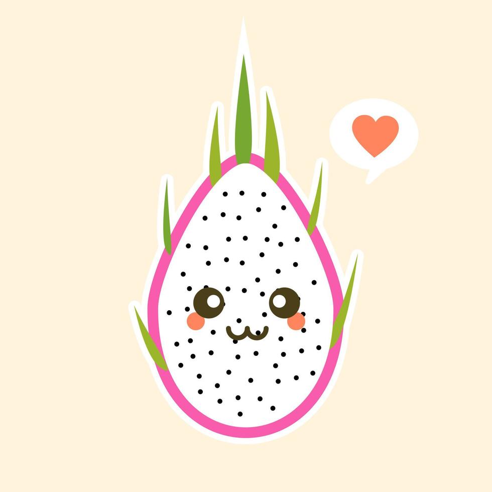 personagem de fruta dragão bonito dos desenhos animados no estilo kawaii. s design para camisetas, adesivos, cartazes, cartões etc. ilustração vetorial na cor de fundo vetor