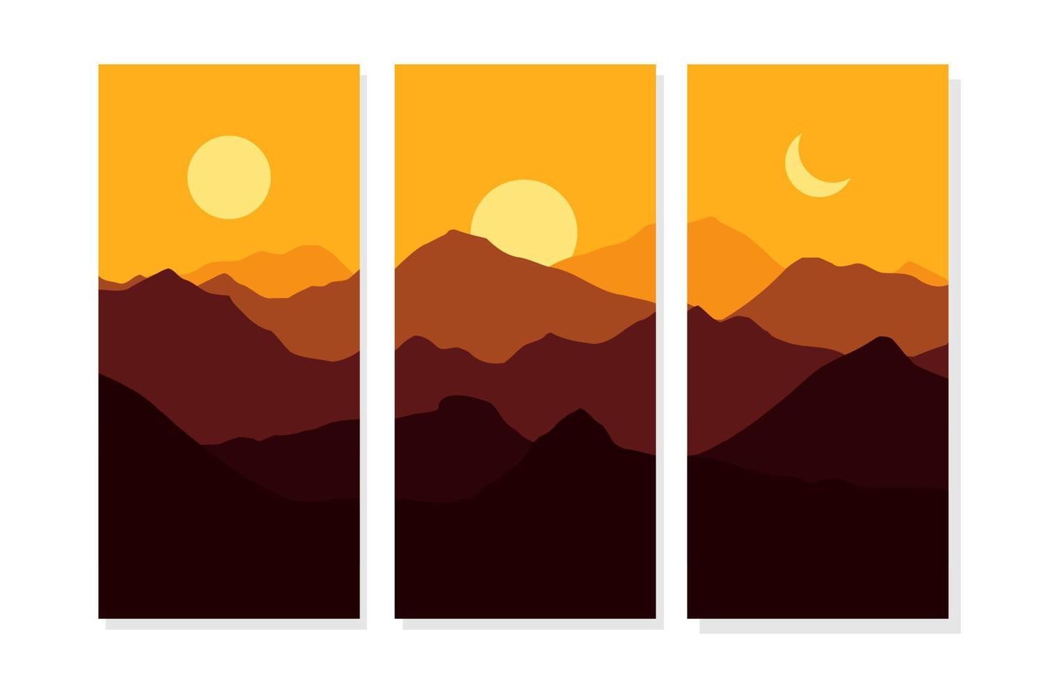 paisagem de dia e noite, paisagem de montanha com lua, sol, design plano de ilustração vetorial vetor