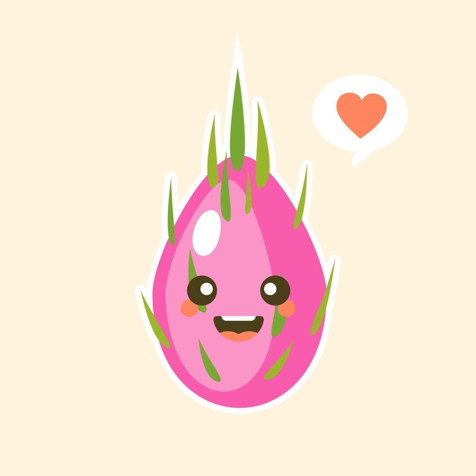 personagem de fruta dragão bonito dos desenhos animados no estilo kawaii. s design para camisetas, adesivos, cartazes, cartões etc. ilustração vetorial na cor de fundo vetor