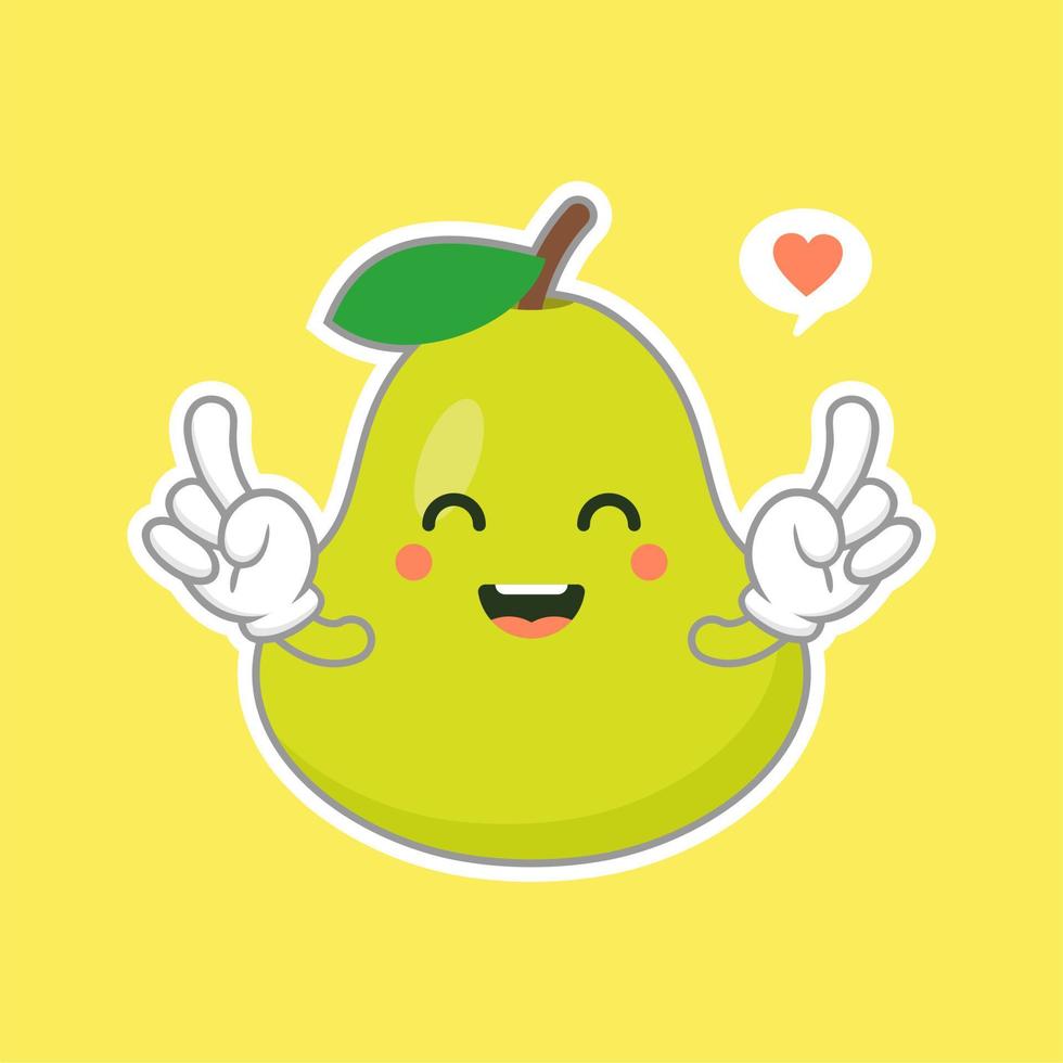 personagens de pêra verde estilo cartoon bonito e feliz para comida saudável, vegan e design de culinária. fruta de pera kawaii com expressão engraçada vetor