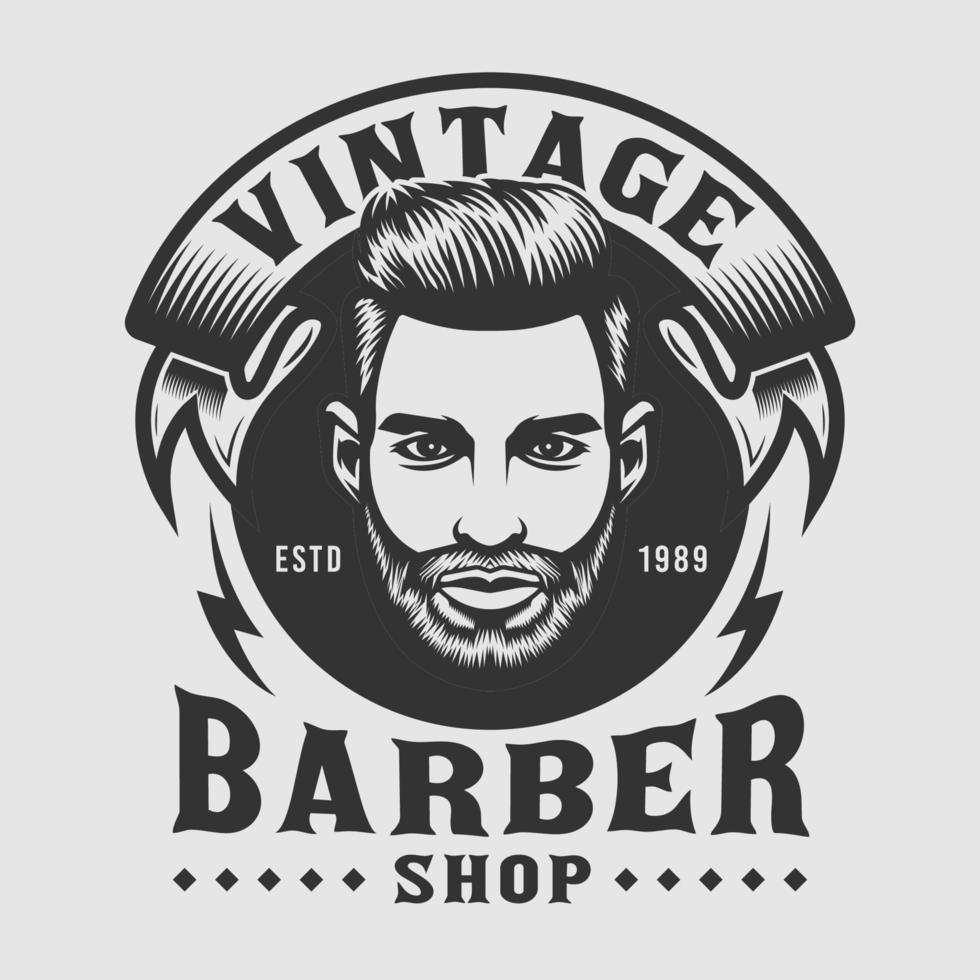 emblema de barbearia com homem de barba vetor