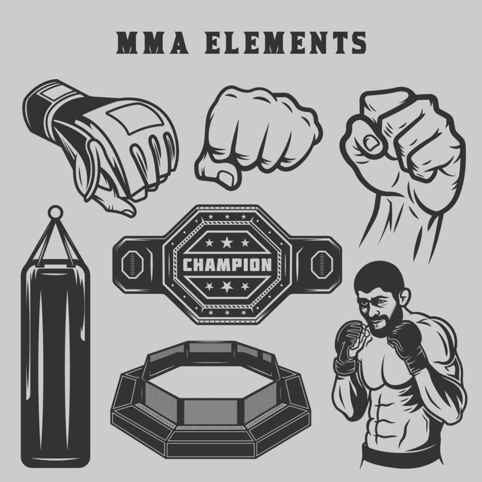 conjunto de elementos de artes marciais mistas mma vetor