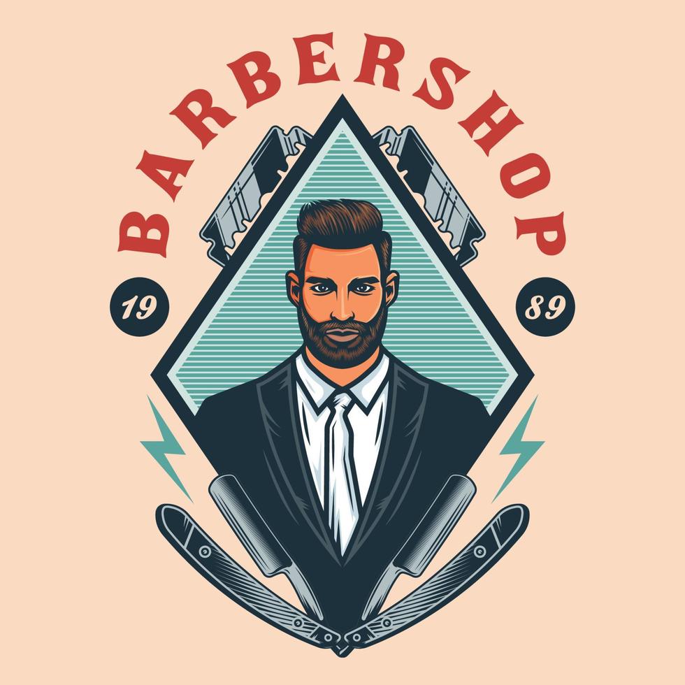 emblema de barbearia de cavalheiros com lâminas de barbear vetor