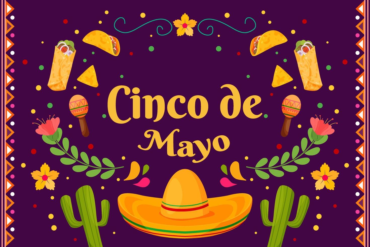 fundo de celebração de feriado mexicano plano cinco de maio vetor