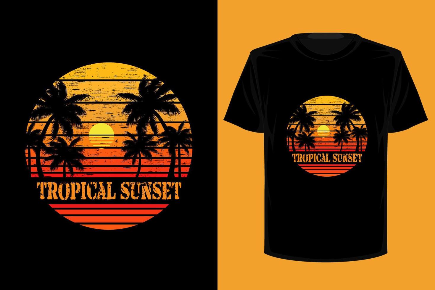 design de camiseta vintage retrô por do sol tropical vetor