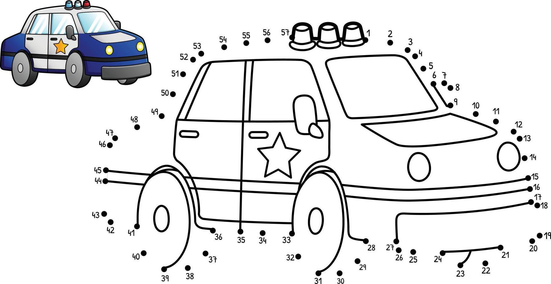 desenho de carro de polícia ponto a ponto isolado para colorir vetor