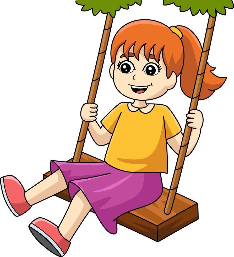 menina em um clipart colorido de desenho animado de balanço vetor