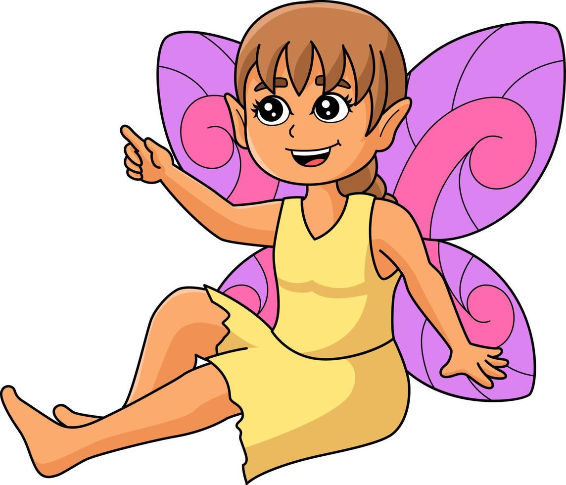 fada sentada em um clipart de desenho de cogumelo vetor