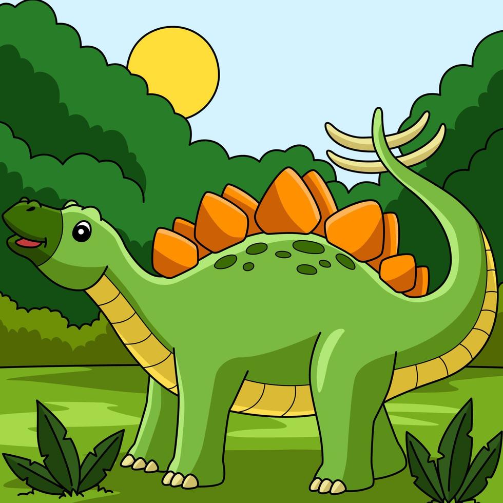 ilustração de desenho animado colorido de dinossauro estegossauro vetor