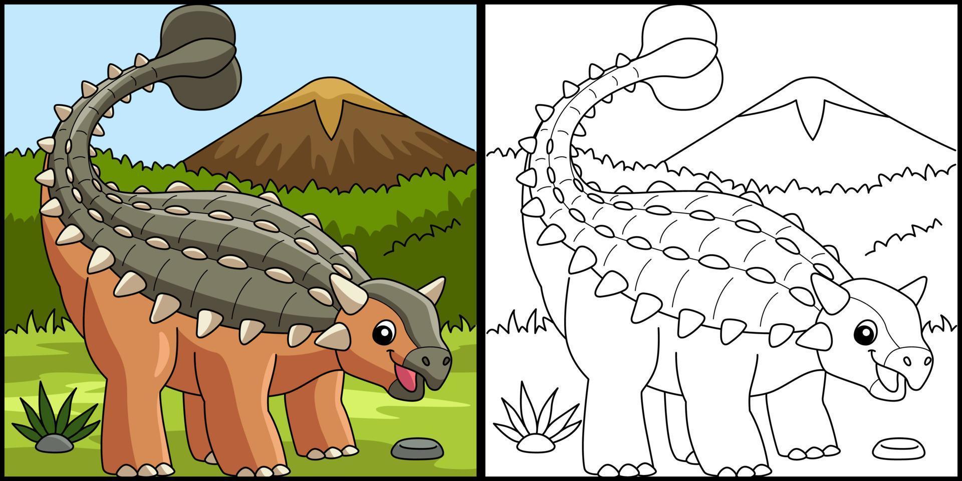 ilustração de página para colorir de dinossauro anquilossauro vetor