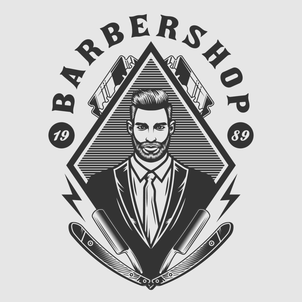 emblema de barbearia de cavalheiros com lâminas de barbear vetor