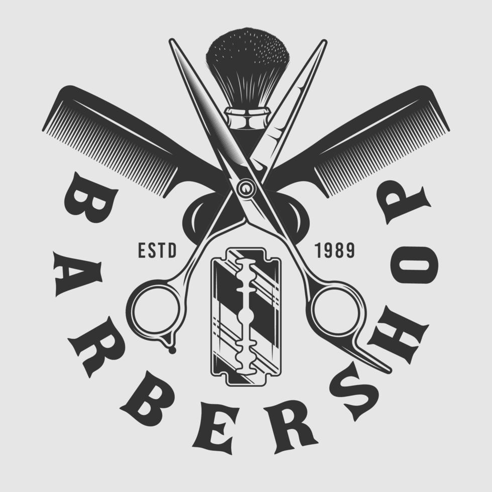 emblema de pente e escova de tesoura de barbearia vetor