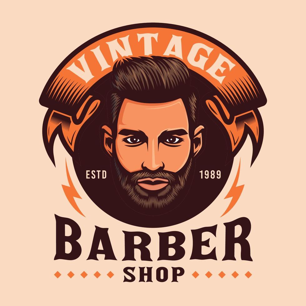 emblema de barbearia com homem de barba vetor