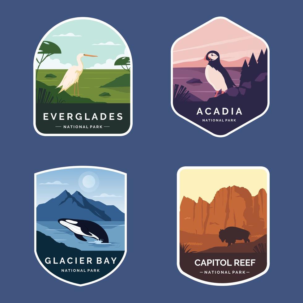 conjunto de emblemas de aventura ao ar livre do parque nacional vetorial designs de ilustração de emblema vetor