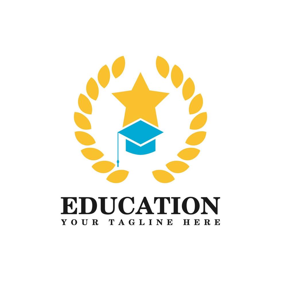 design de logotipo de educação com combinação de estrela e boné de formatura para universidade, faculdade, academia, escola vetor