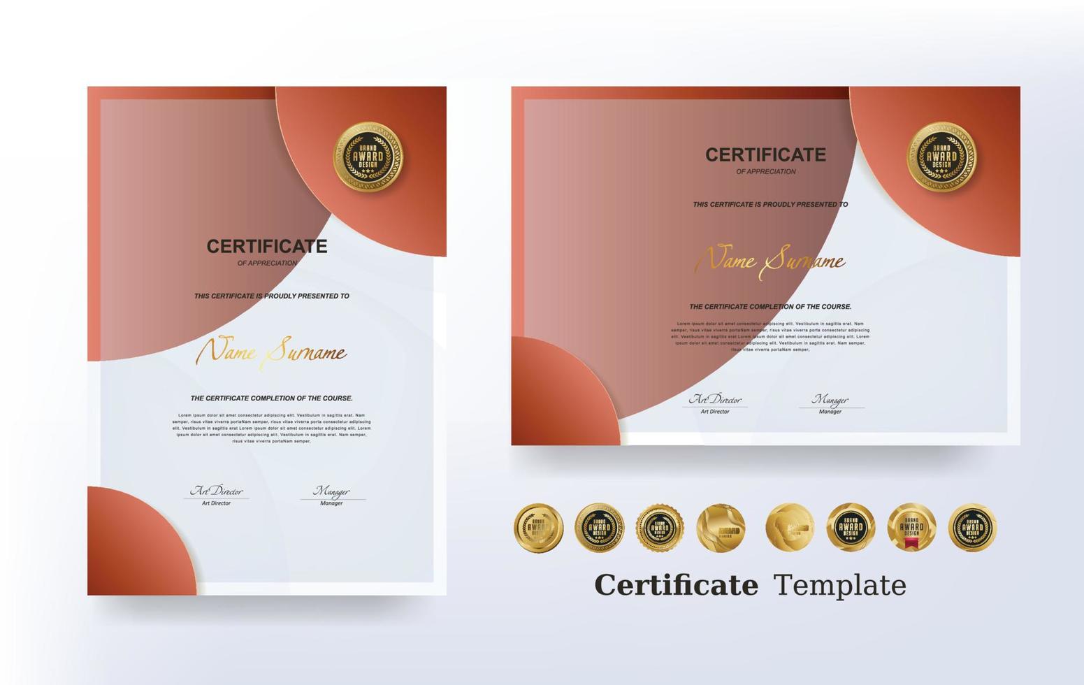 modelo de certificado de agradecimento e emblemas premium de luxo dourado vetor