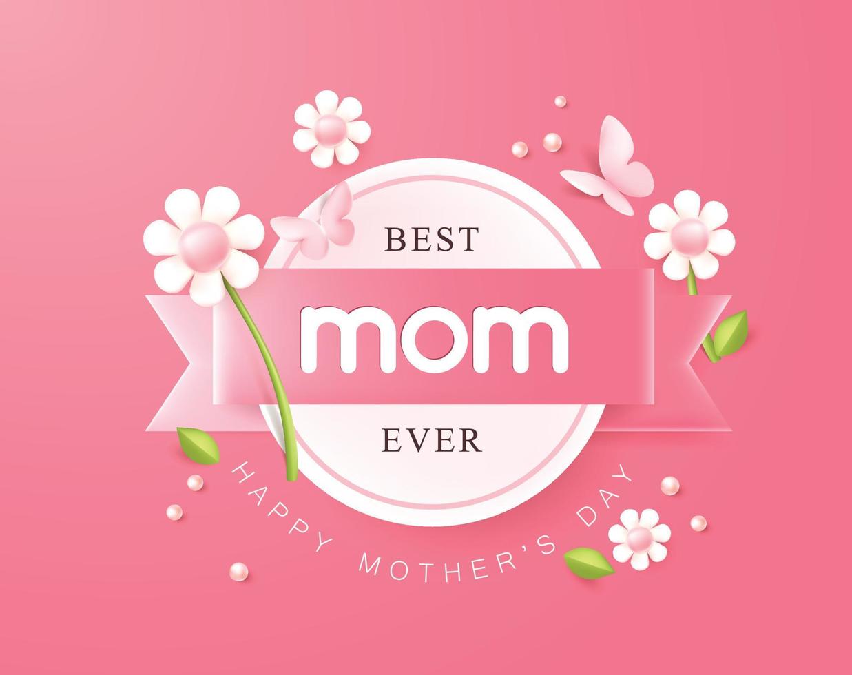 layout de fundo de banner de cartaz de dia das mães com distintivos e flores vetor