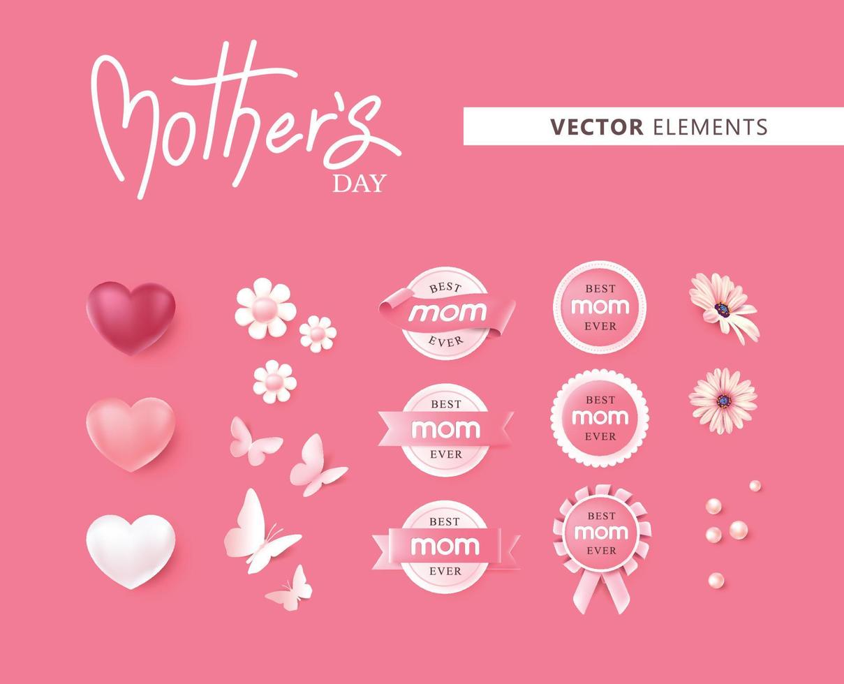 elementos do vetor do dia das mães definidos em rosa