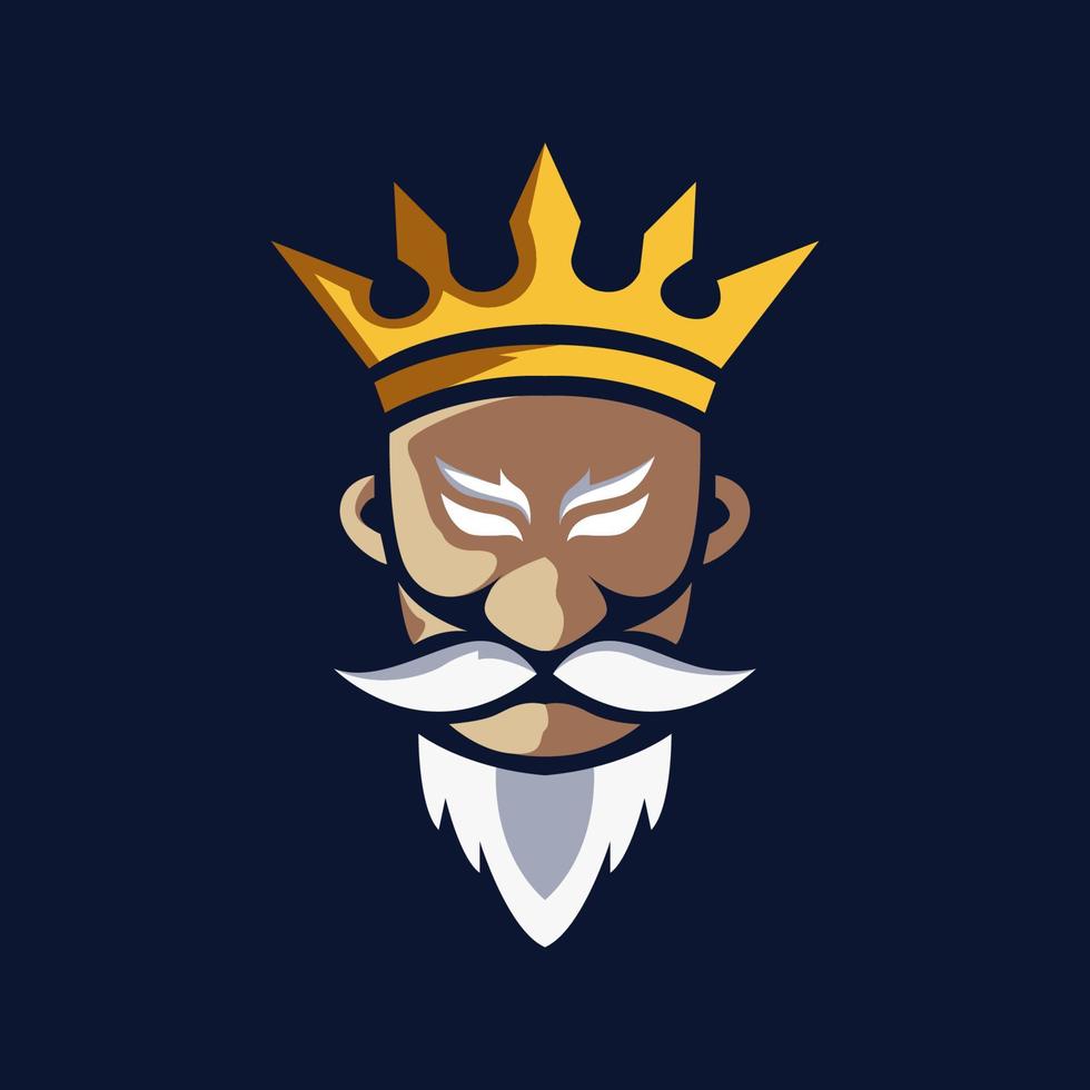 logotipo de mascote de cabeça de rei com design de ilustração de símbolo de ícone de vetor de coroa