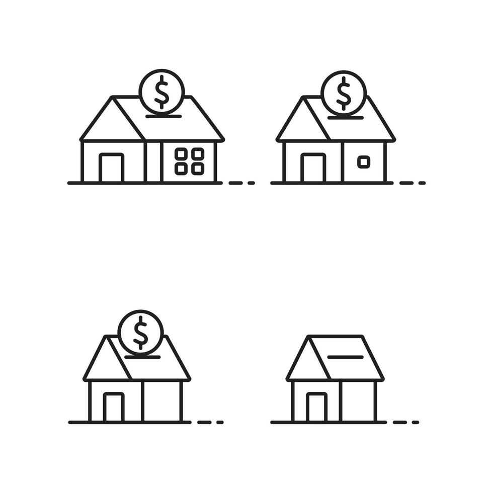 conjunto de ícones de economia de cofrinho animal com linhas finas, símbolo, modelo vetor