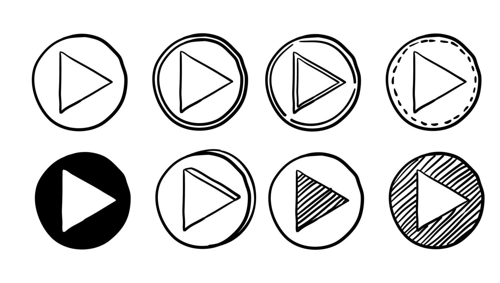 coleção de sinal de ícone de botão do jogador com vetor de estilo doodle desenhado à mão