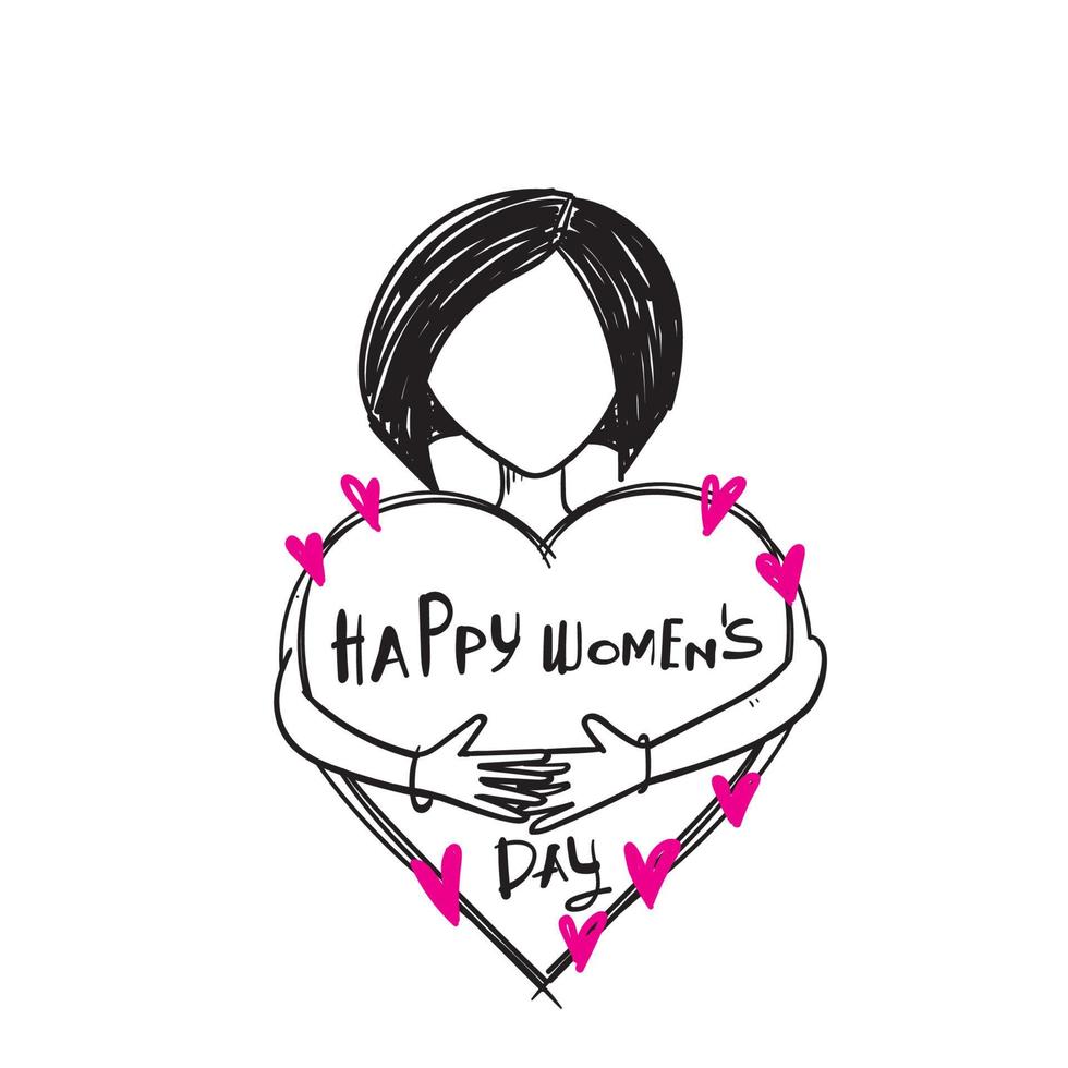 doodle desenhado à mão feliz dia da mulher ilustração vetorial isolado vetor