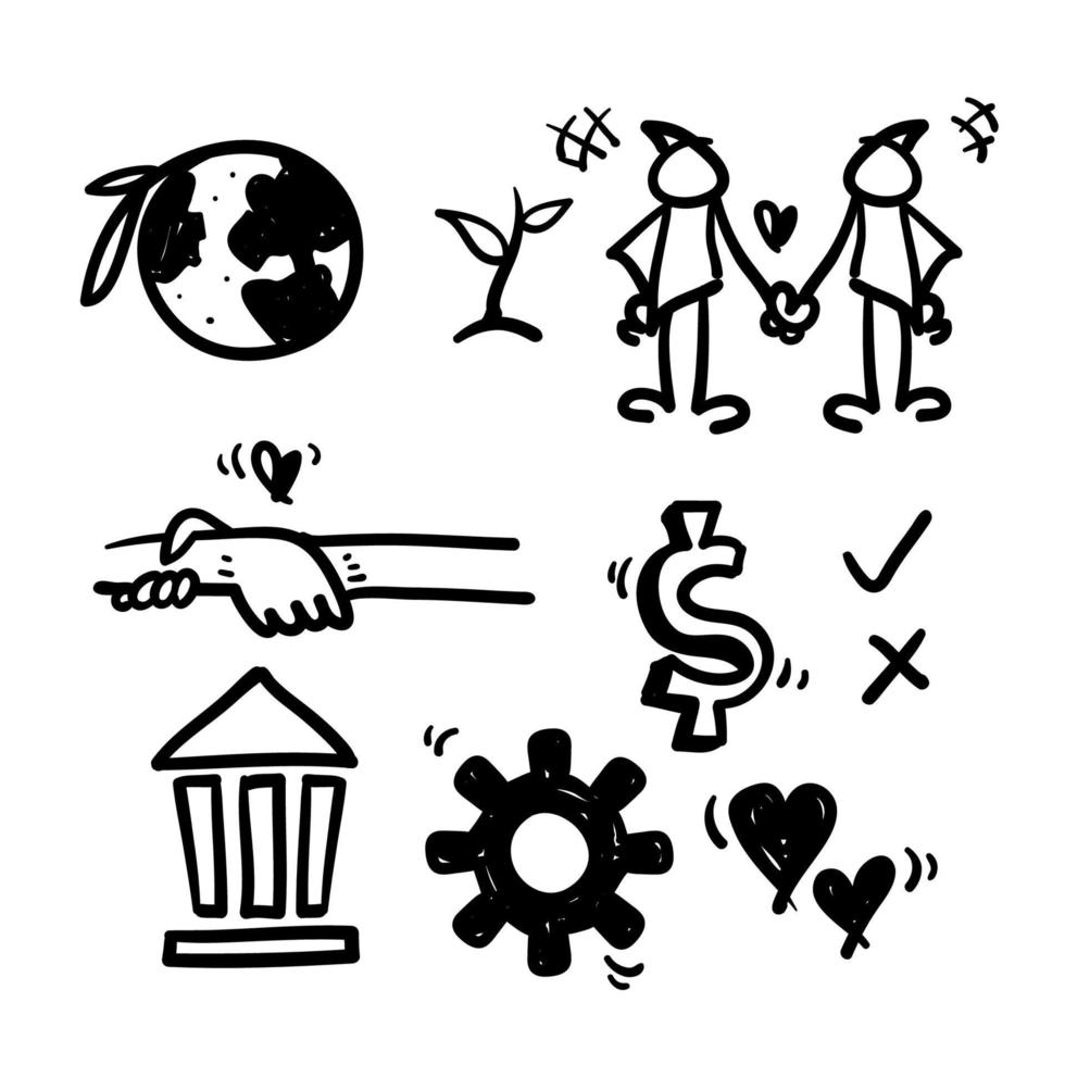 símbolo de elemento de doodle desenhado à mão para ilustração de conceito ambiental, social e de governança vetor