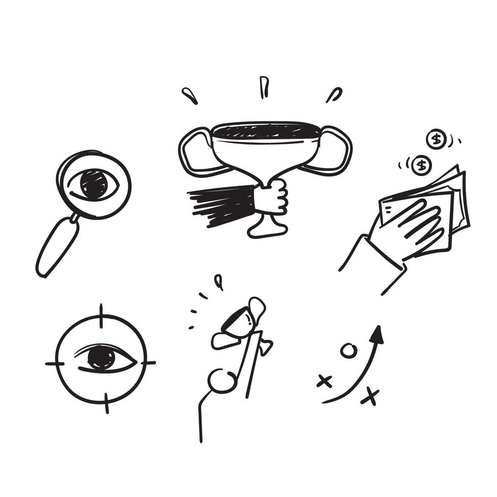 gerenciamento de doodle desenhado à mão e ícone de ilustração relacionado à estratégia isolado vetor