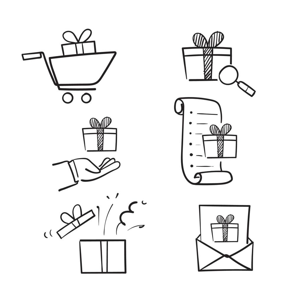 surpresa de doodle desenhada à mão e ícone de vetor de ilustração relacionado a caixa de presente isolado